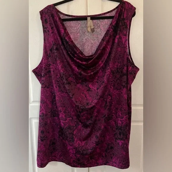 ❤️‍🔥5/20$ PENNINGTONS💫Women’s Purple Pink Printed Sleeveless Cowl Neck Top - Picture 3 of 10